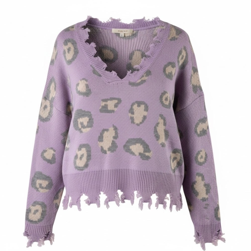 Miracle Lavender Animal print V-Neck Long Sleeve Sweater - Picture 1 of 7